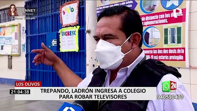 Los Olivos: Ladrón ingresa a colegio para robar televisor, pero termina rompiéndolo