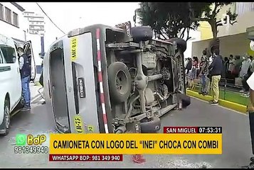 San Miguel: camioneta que llevaba logo del INEI impacta violentamente con una combi