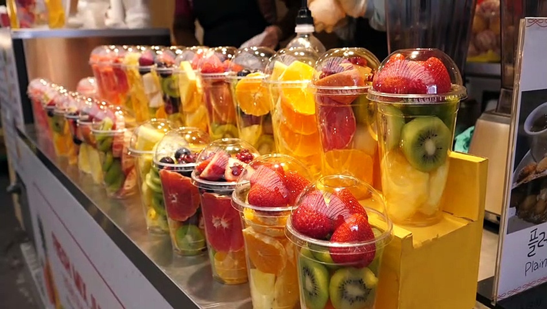 Fruit juice in containers for sale, Seoul, South Korea Stock Photo