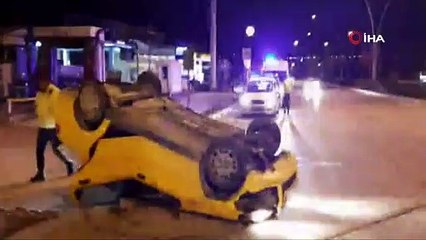 Refüje çarpan otomobil takla attı: 1 yaralı