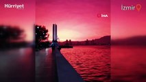 İzmir’de gökyüzü kızıla boyandı, kartpostallık manzara oluştu