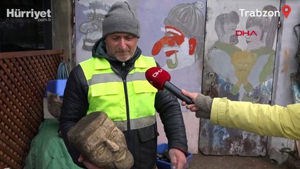 Trabzon'da temizlik görevlisi, tozlu araç camlarını tabloya dönüştürüyor