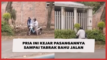 Pantang Menyerah, Pria Kejar Pasangannya Sampai Tabrak Bahu Jalan, Warganet: Pepet Terus Mase