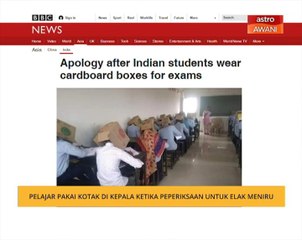 Pelajar pakai kotak di kepala ketika peperiksaan untuk elak meniru