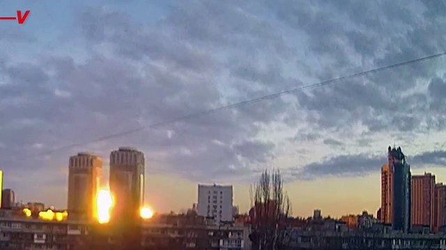 Surveillance Video Shows Russian Airstrikes Hitting Kyiv Residential Building