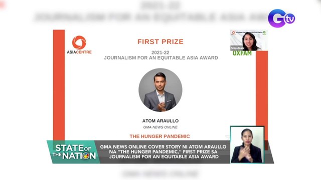 GMA News Online cover story ni Atom Araullo na The Hunger Pandemic, first prize... | SONA