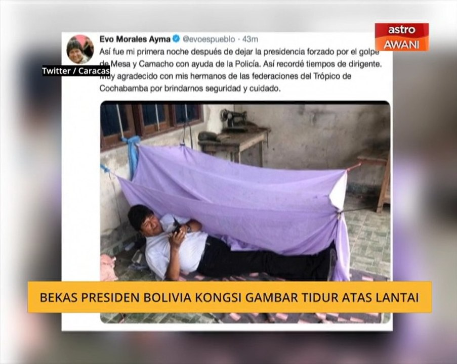 Bekas Presiden Bolivia kongsi gambar tidur atas...