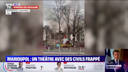 Download Video: Guerre en Ukraine: le théâtre de Marioupol, où des civils étaient réfugiés, frappé par des frappes aériennes russes