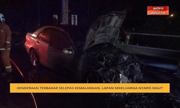 Kenderaan terbakar selepas kemalangan, lapan sekeluarga nyaris maut