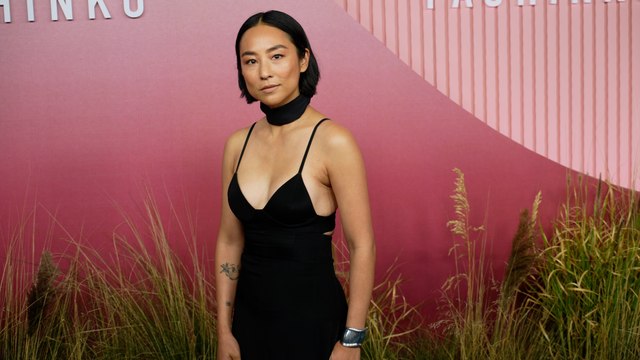 Greta Lee attends the Apple’s “Pachinko” global premiere in Los Angeles