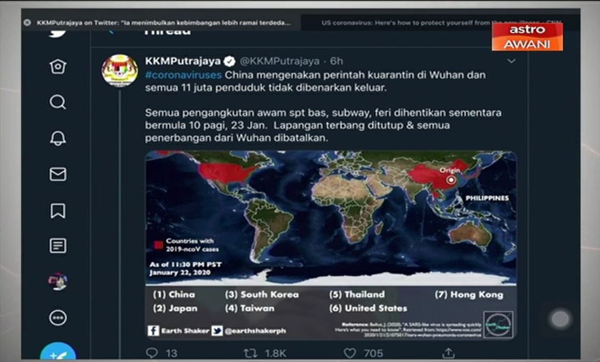 KKM berkongsi catatan Kerajaan China di laman Twitter