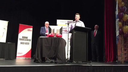 The Advocate - Latrobe star Gavin Woodcock gives an acceptance speech after being inducted into the NWFL Hall of Fame