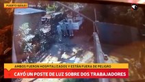 Cayó un poste de luz sobre dos trabajadores