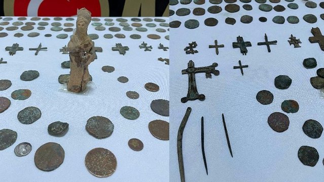 632 adet tarihi obje ele geçirildi; 3 gözaltı