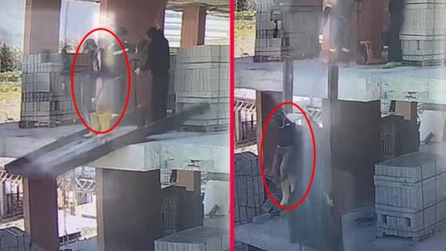 Dikkatsiz işçi, inşaatın ikinci katından bastığı kalasla birlikte aşağı böyle düştü