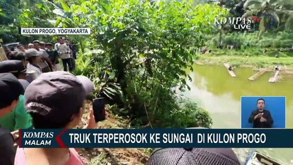 Berpapasan dengan Sepeda Motor, Truk Bermuatan Batako Terperosok ke Sungai