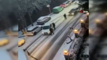 Beşiktaş’ta feci kaza: Kayan arabanın çarptığı kadın metrelerce savruldu