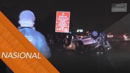 Penunggang motosikal maut rempuh kereta terbalik