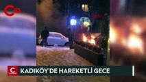 Kadıköy'de hareketli gece: Pikap alev alev yangı