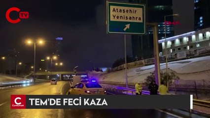 TEM'de feci kaza: Taksi ok gibi saplandı