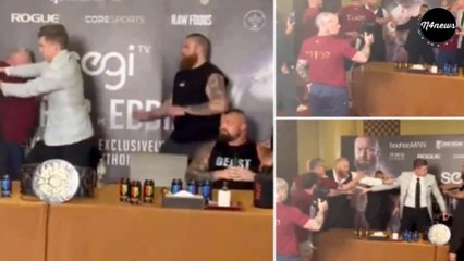Eddie Hall vs Hafthor Bjornsson Thor Loses Head and Throws Bottle During Shocking Press Conference