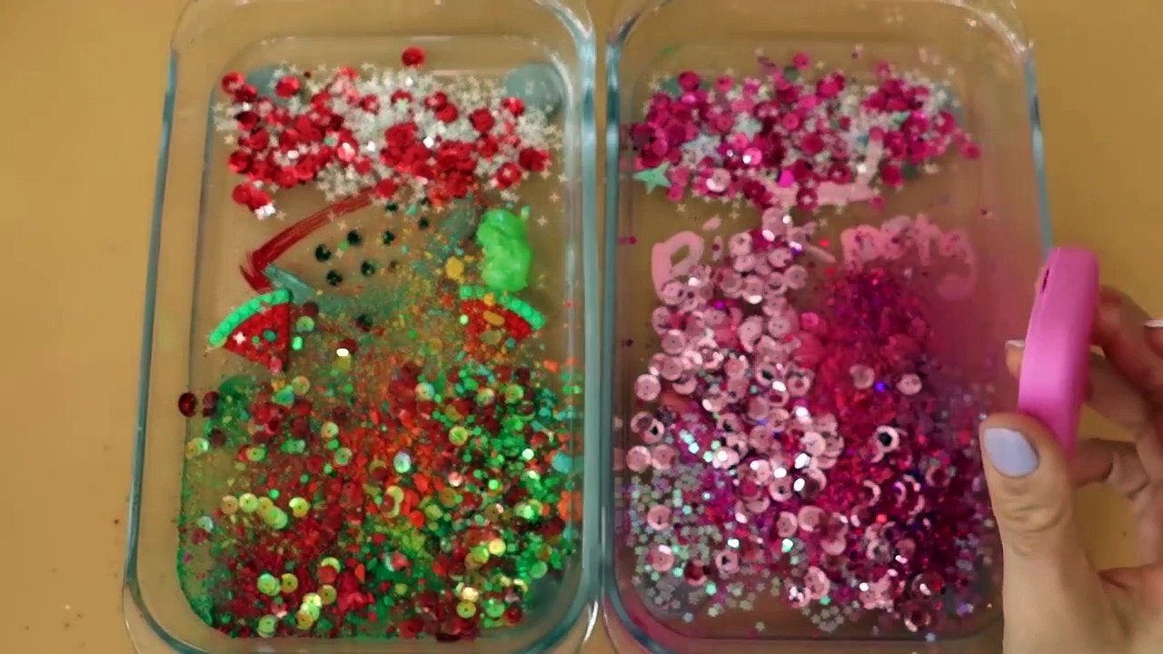 Mixing”Watermelon VS Pink” Makeup,parts,glitter Into Slime!Satisfying Slime Video!★ASMR★