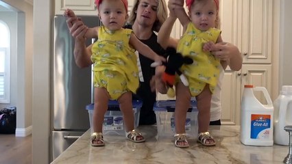 MAKING FLUFFY SLIME WITH 1 YEAR OLD TWIN BABIES!!! (DISASTER)