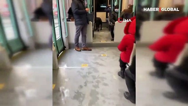 İstanbul’da soğuktan üşüyen köpek tramvaya bindi, yolcu ise yerini ona verdi