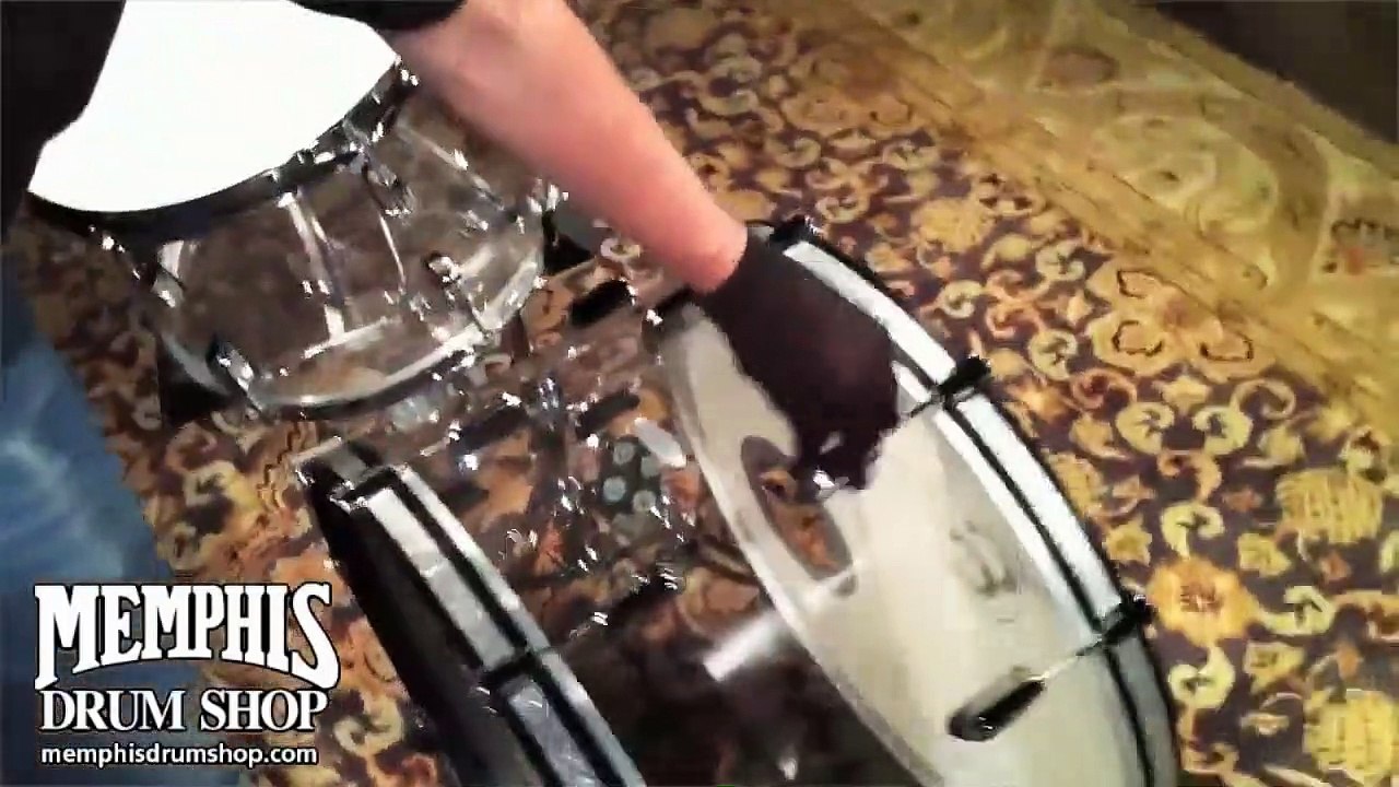 C&C 3-Piece Custom Clear Acrylic Drum Set with 5x14 White Mosaic Abalone Maple Wood Snare Drum