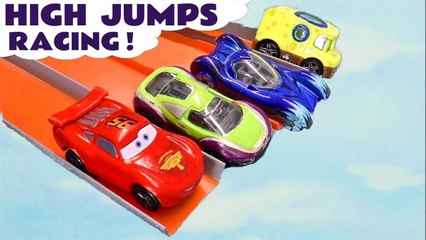 Cars 3 Lightning McQueen Toys in High Jumps Racing Funlings Race Challenges Videos for Kids versus Hot Wheels in these Full Episodes English Stop Motion Races by Toy Trains 4U
