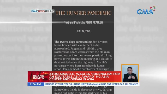 Atom Araullo, wagi sa 'Journalism For An Equitable Asia Award' ng Asia Centre and Oxfam in Asia | UB
