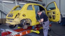 Fiat 500 quarter panel replacement on Celette frame machine