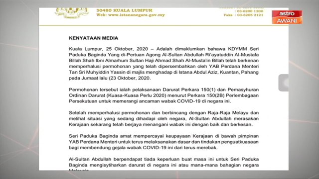 Perincian Titah YDP Agong mengenai tiada keperluan isytihar darurat