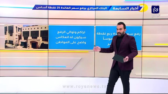 البنك المركزي يوضح لـ رؤيا سبب رفع أسعار الفائدة بمقدار 25 نقطة أساس