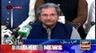 Federal Minister for Education Shafqat Mehmood talks to media