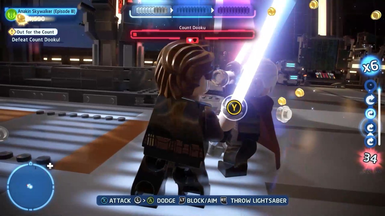 Gameplay de Lego Star Wars The Skywalker Saga : combat contre le comte Dooku