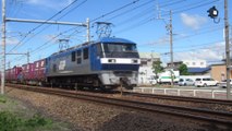 Japan Kakegawa freight train with EF210-6, train de marchandises 電気機関車は貨物列車と一緒に静岡に向かって掛川を駆け抜けます