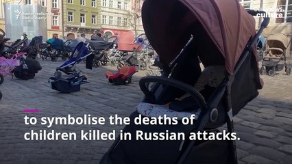 Lviv displays 109 empty baby strollers to mark each child killed by Putin's forces