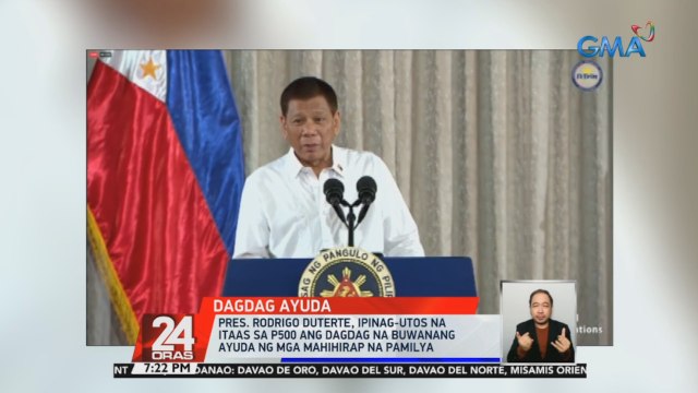 Pres. Rodrigo Duterte, ipinag-utos na itaas sa P500 ang dagdag na buwanang ayuda ng mga mahihirap na pamilya | 24 Oras