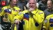 Cosmonautas rusos llegan al espacio vestidos con los colores de Ucrania
