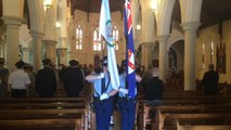 National Police Remembrance Day - Wagga  flag bearers and bagpipes exit