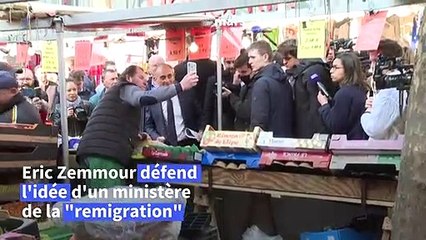 Eric Zemmour défend la "remigration" sur un marché en Seine-Saint-Denis