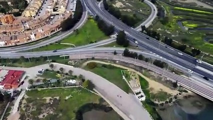 Vista aérea del Caño de Sancti Petri a su paso por San Fernando, Chiclana y Puerto Real.