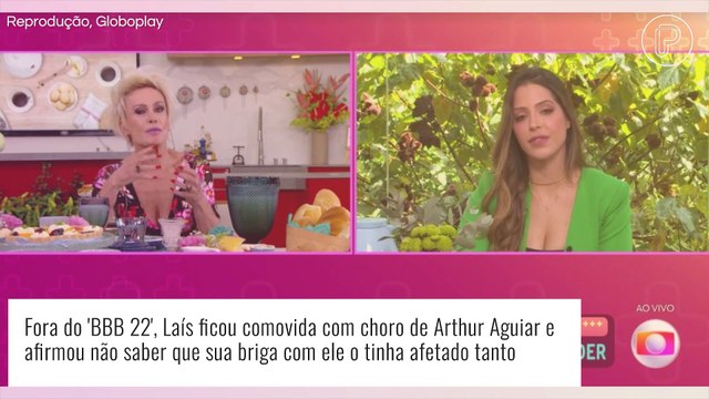 'BBB 22': eliminada com maior rejeição, Laís fica surpresa com choro de Arthur Aguiar e reage