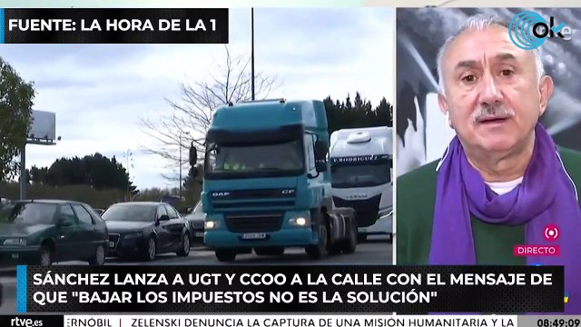 Sánchez lanza a UGT y CCOO a la calle con el mensaje de que bajar los impuestos no es la solución