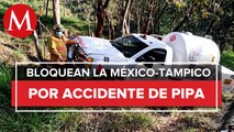 Por falla mecánica, pipa de gas se sale de la carretera