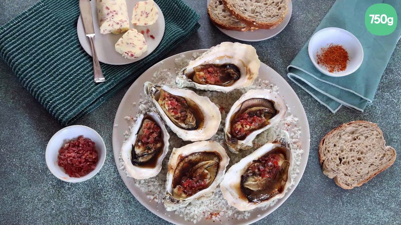 Huîtres chaudes au bacon grillé, sauce au vinaigre balsamique