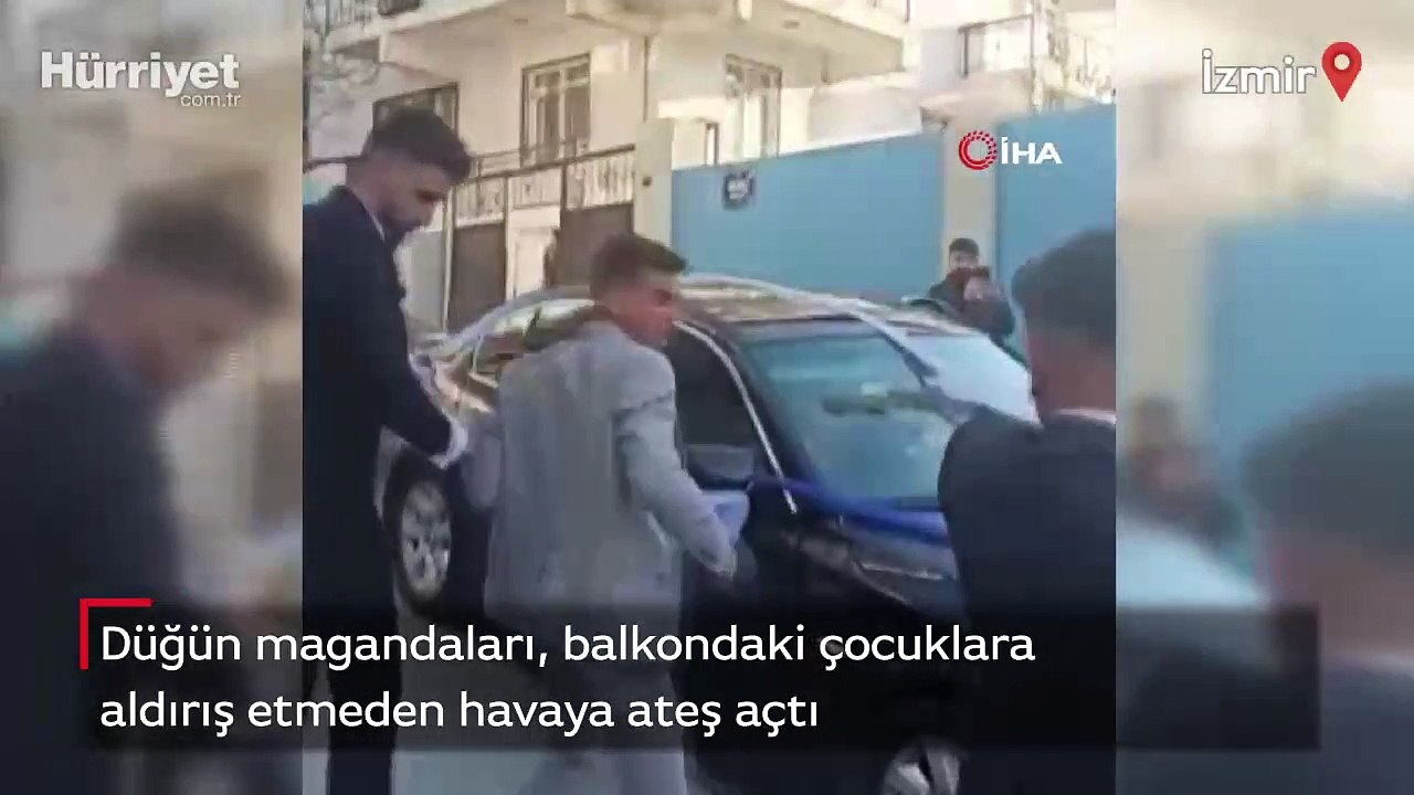 Düğün magandaları, balkondaki çocuklara aldırış etmeden havaya ateş açtı