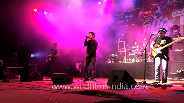 Powerful Indian rock bands on-stage at the Hornbill National Rock Contest