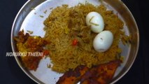 Mutton biriyani with brain fry masala eating